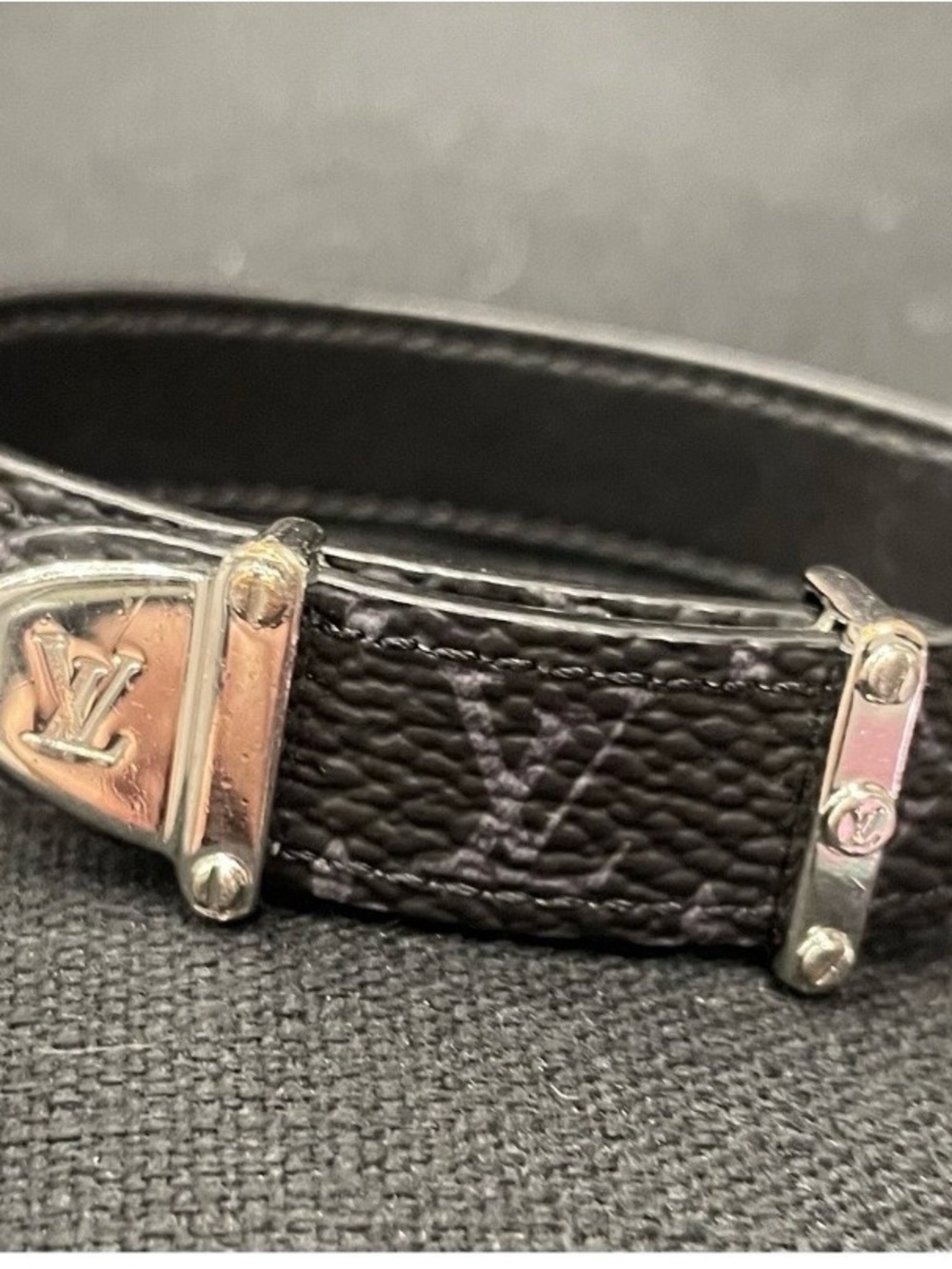 Louis Vuitton Black Monogram Leather Belt with Silver-Tone Hardware